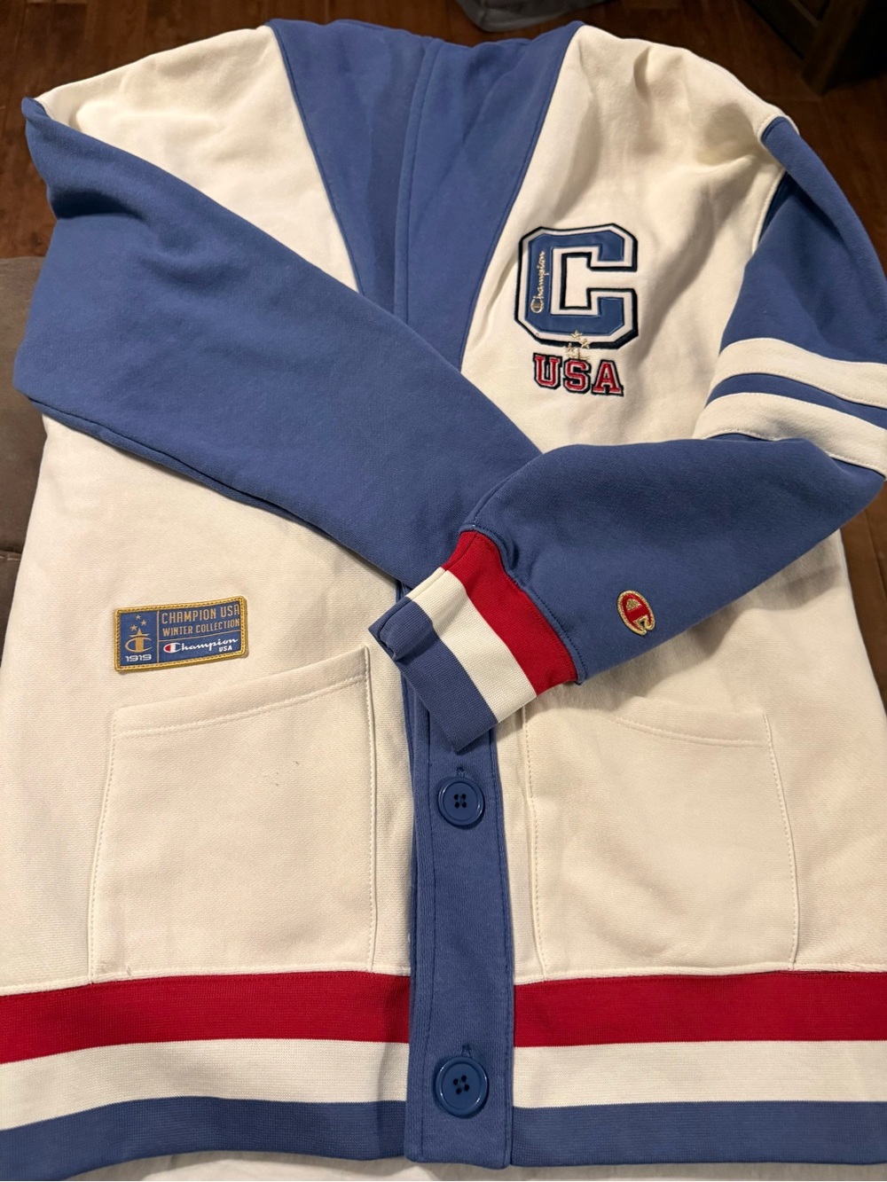 Champion women’s Colorblock Cardigan Jacket - Blue White Red